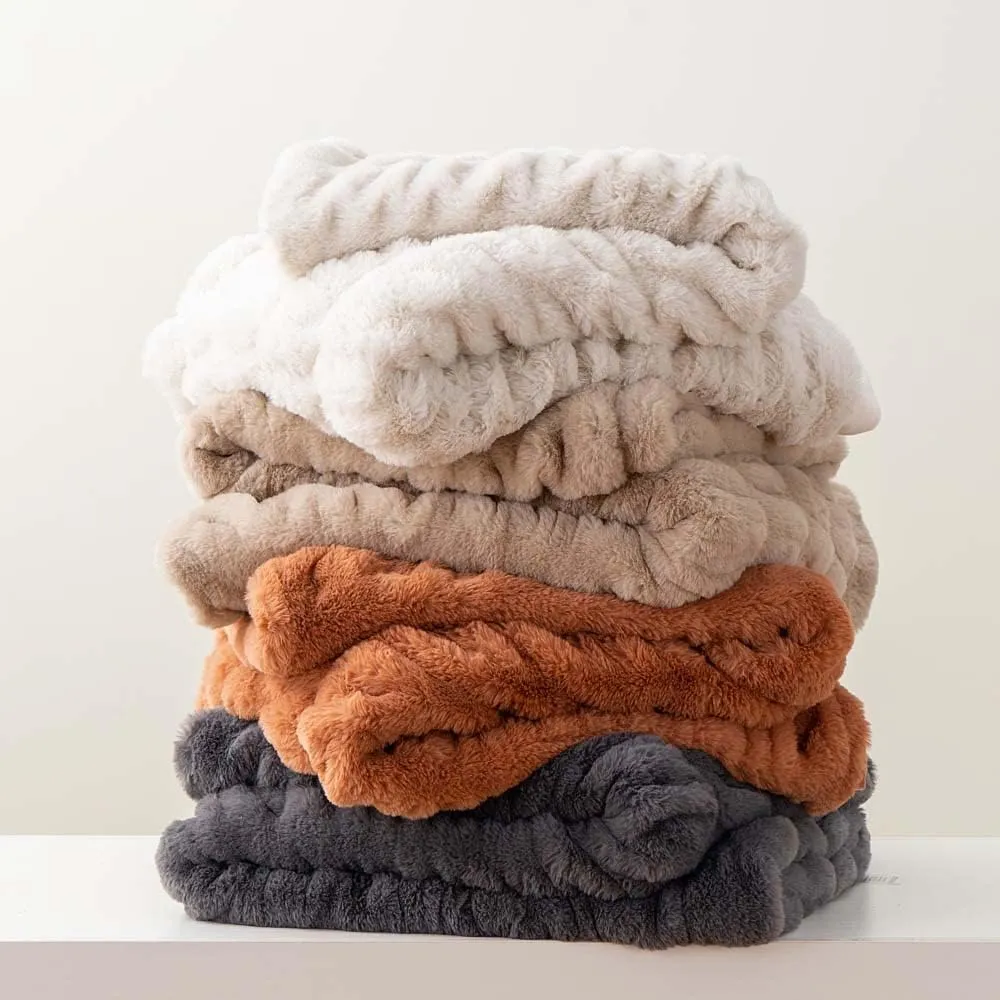 Luxury Concepts Soft Faux Rabbit Fur Throw Blanket - 50" x 60", Elegant Ruched Design Blanket, Machine Washable and Wrinkle Resistant, Lightweight White Throw Blanket for Couch, Sofa and Bed
