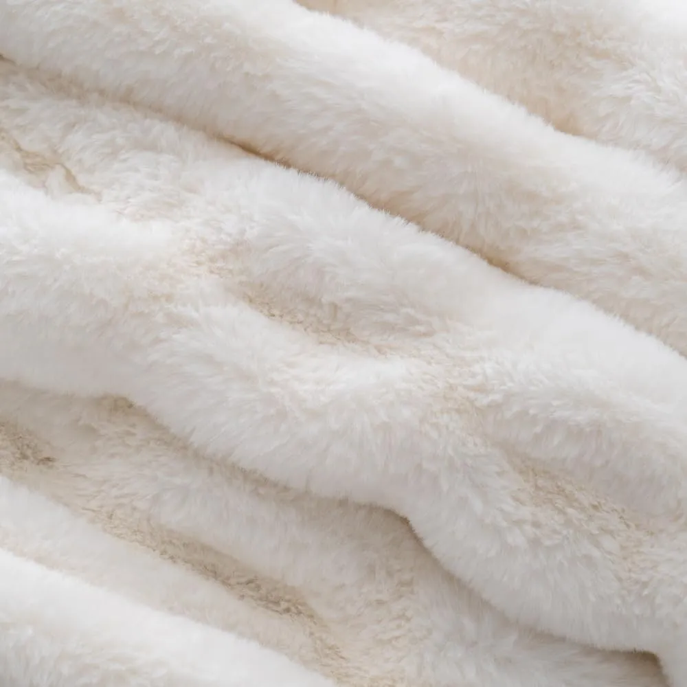 Luxury Concepts Soft Faux Rabbit Fur Throw Blanket - 50" x 60", Elegant Ruched Design Blanket, Machine Washable and Wrinkle Resistant, Lightweight White Throw Blanket for Couch, Sofa and Bed