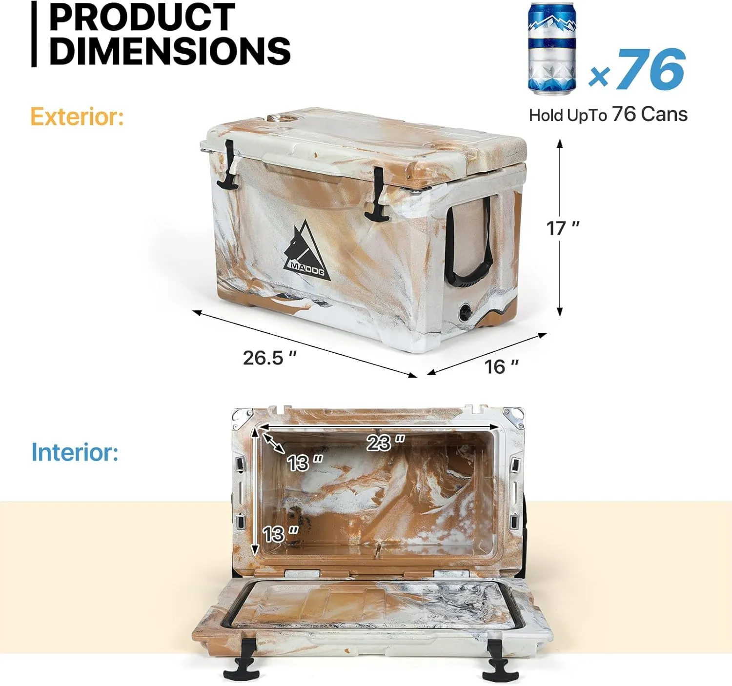 MADOG Portable Small Cooler, Lightweight Hard Cooler, Leak-Proof Beach Cooler for 5-7 Days Ice Retention, LLDPE Compact Coolers for Camping, Drink and Traveling