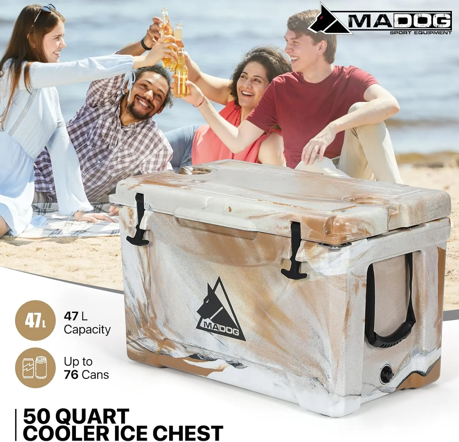 MADOG Portable Small Cooler, Lightweight Hard Cooler, Leak-Proof Beach Cooler for 5-7 Days Ice Retention, LLDPE Compact Coolers for Camping, Drink and Traveling