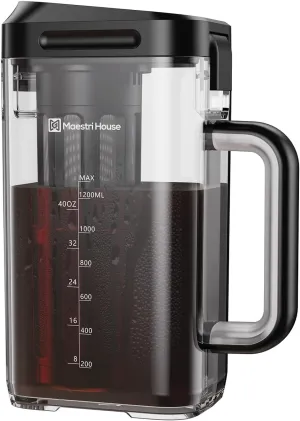 Maestri House Compact Cold Brew Coffee Maker, 41oz Iced Tea and Coffee Maker Brewer Space Saving Tritan Pitcher, 350 Mesh Filter, 100% Leak-Proof (Black)