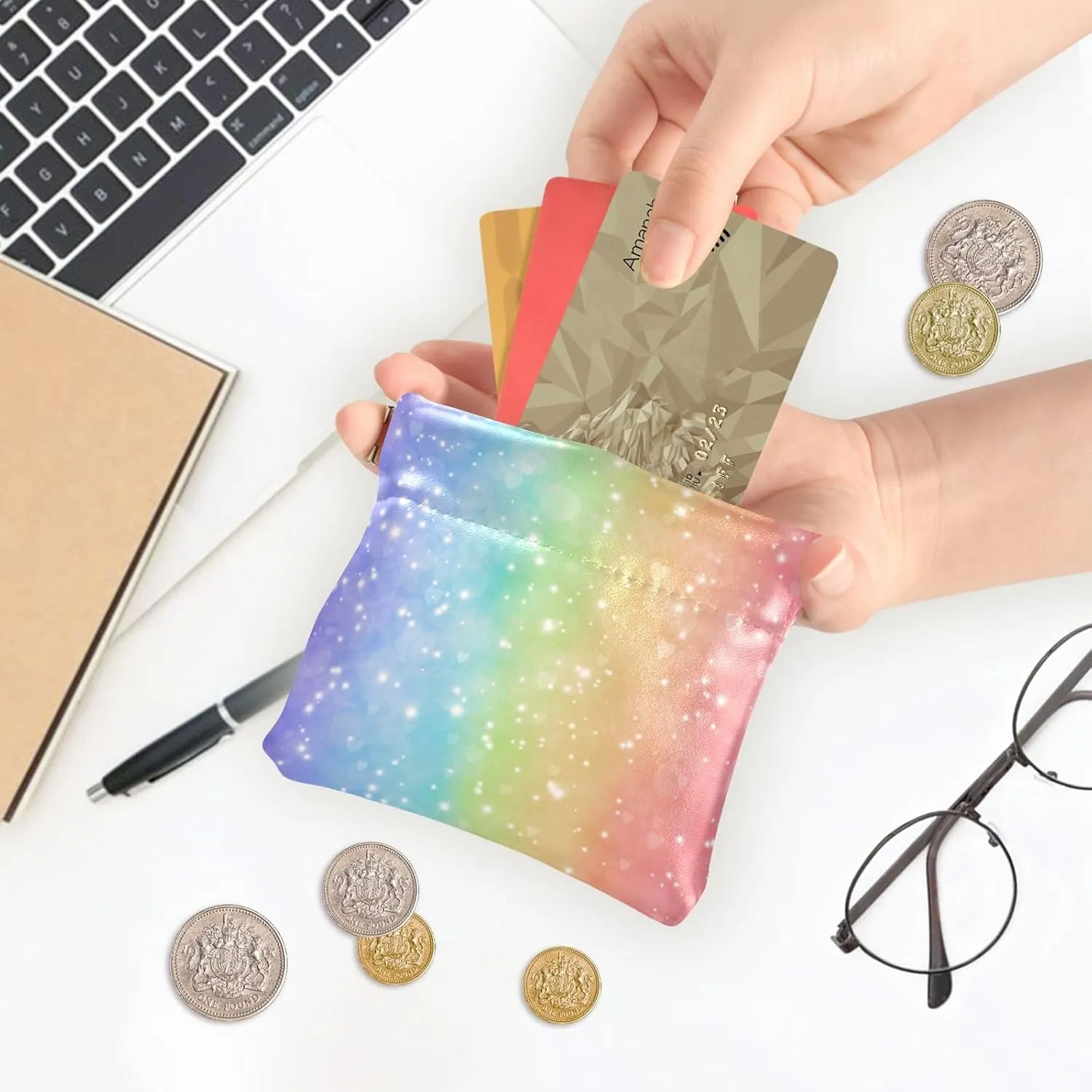 Magic Glitter Rainbow Women Cute Coin Purse Leather Funny Squeeze Girls Small Change Purse