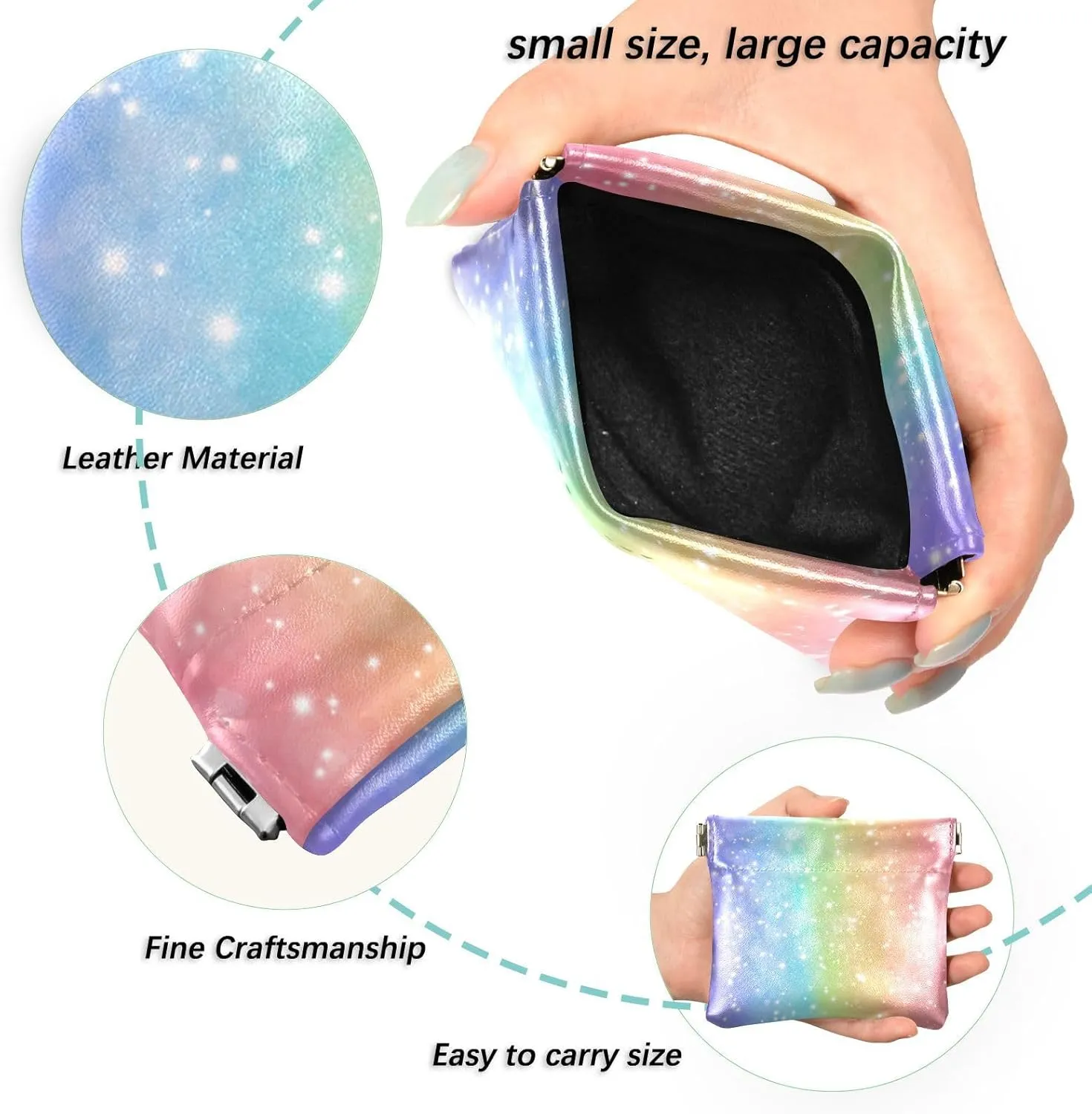 Magic Glitter Rainbow Women Cute Coin Purse Leather Funny Squeeze Girls Small Change Purse