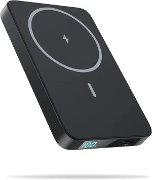 Magnetic Portable Charger Power Bank 5500mAh,Slim Wireless Portable Charger with LCD Display,PD Fast Charging USB-C Battery Pack Compatible with Magsafe, iPhone 16/15/15 Pro Max/14/13 /12 (Black)
