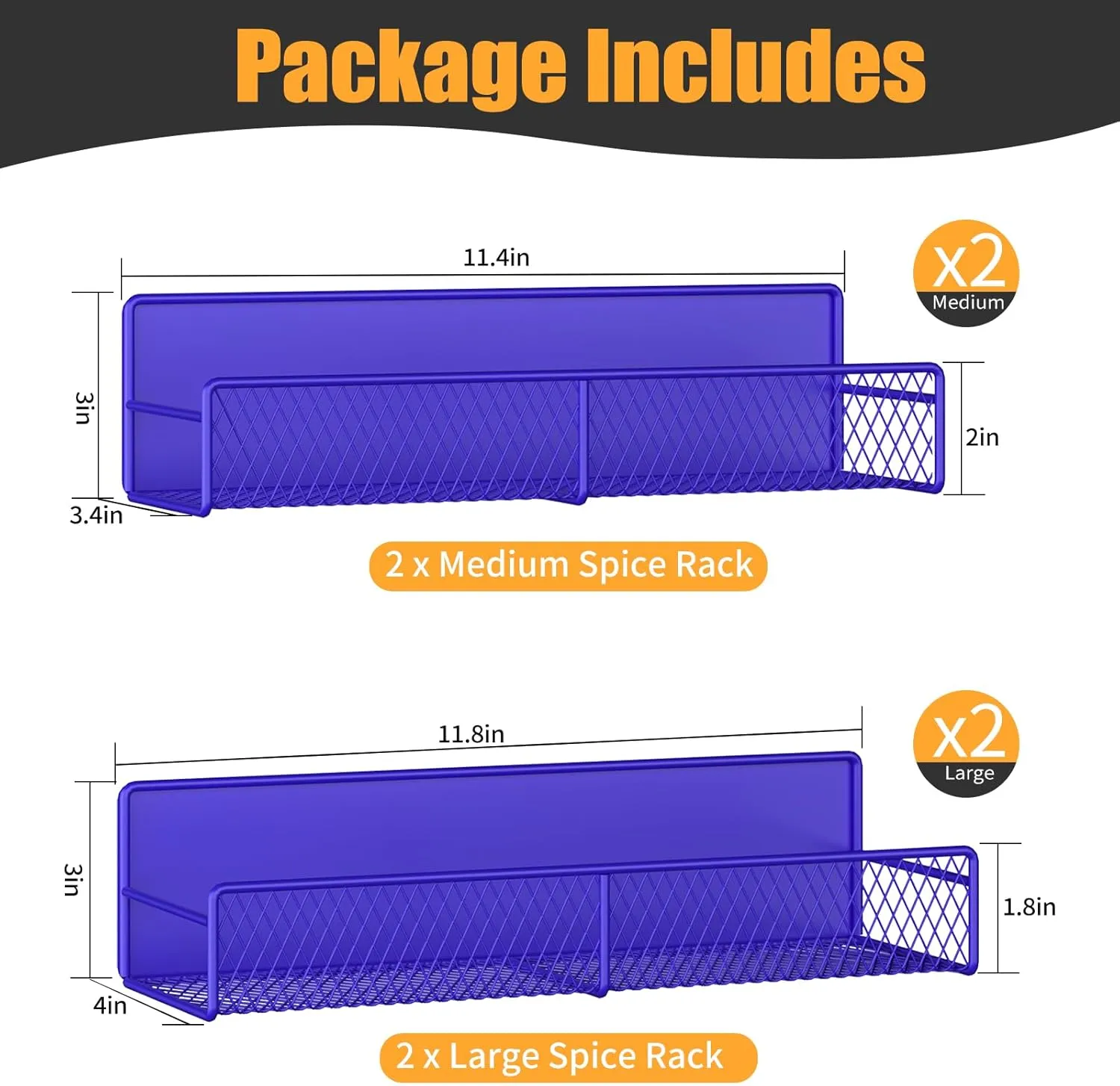 Magnetic Spice Rack for Refrigerator, 4 Pack Metal Magnetic Shelf, Super Magnetic Spice Organizer, Moveable Space Saving Shelf, Durable Home Kitchen Organization and Storage Racks, Purple Blue