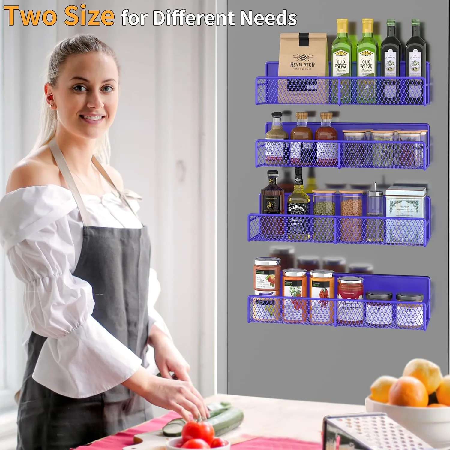 Magnetic Spice Rack for Refrigerator, 4 Pack Metal Magnetic Shelf, Super Magnetic Spice Organizer, Moveable Space Saving Shelf, Durable Home Kitchen Organization and Storage Racks, Purple Blue