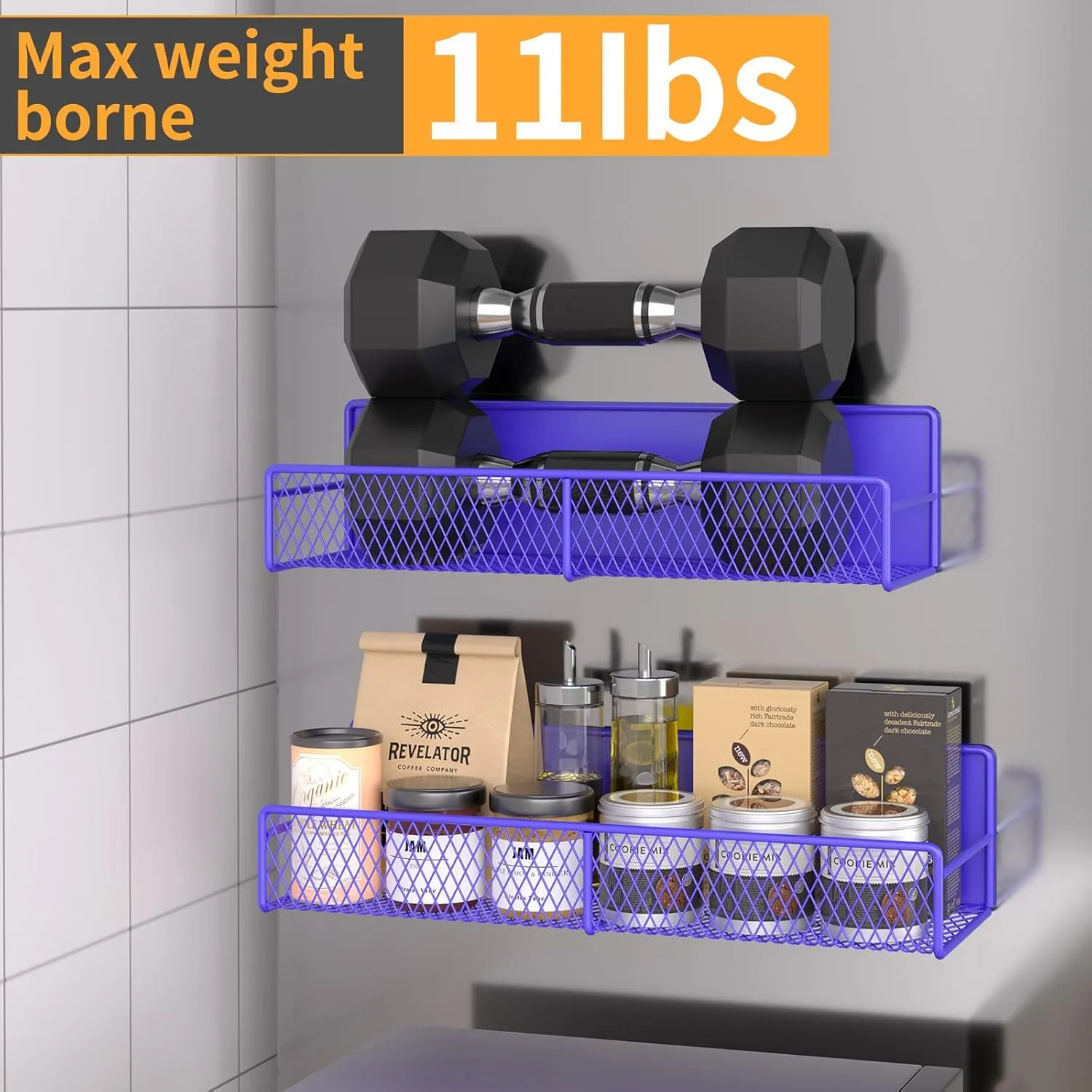 Magnetic Spice Rack for Refrigerator, 4 Pack Metal Magnetic Shelf, Super Magnetic Spice Organizer, Moveable Space Saving Shelf, Durable Home Kitchen Organization and Storage Racks, Purple Blue