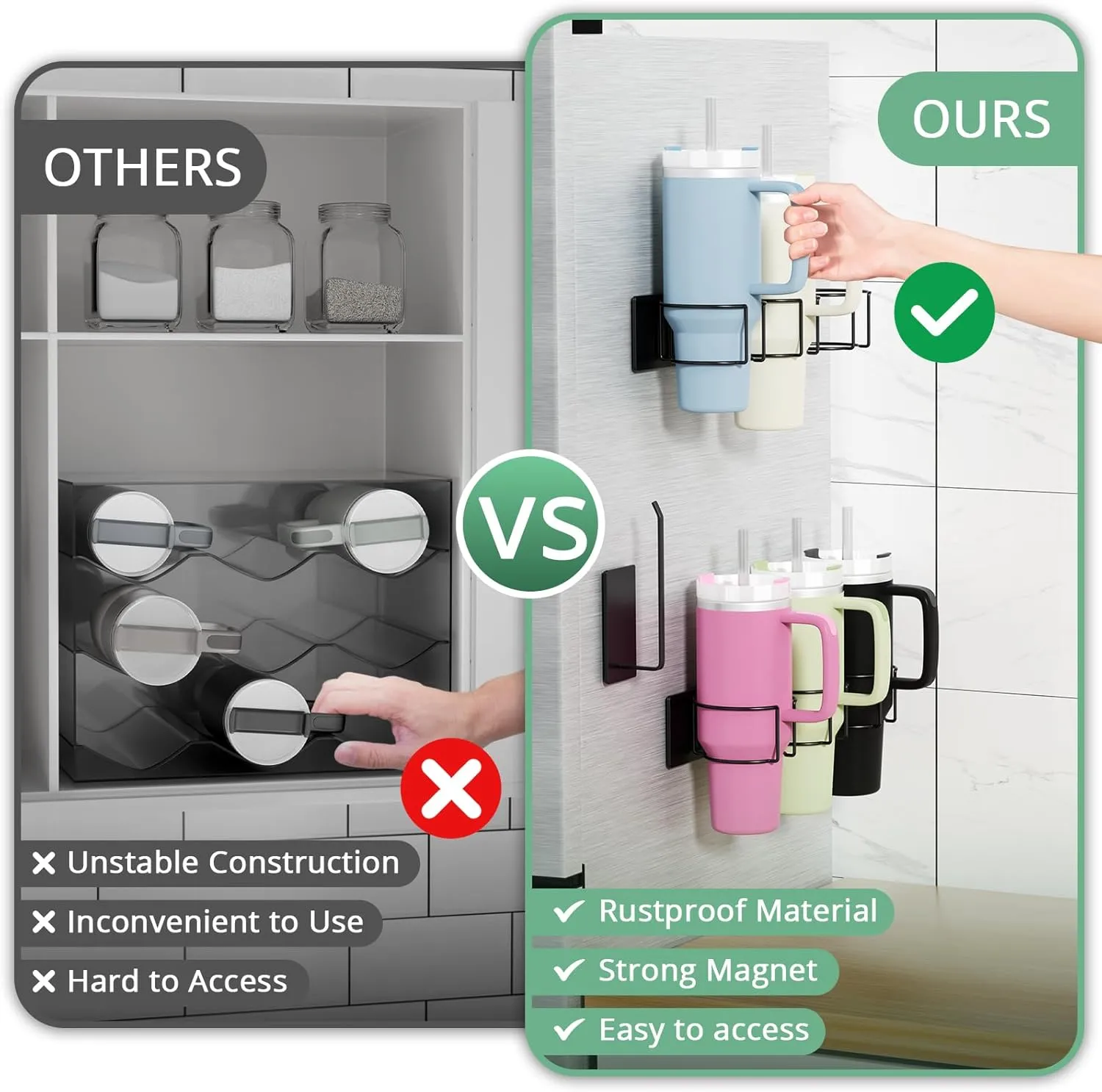 Magnetic Stanley Cup Holder for Refrigerator, Water Bottle Organizer for Stanley 40 oz with Handle, Tumbler Lid Organizer for Stanley Cup Accessories, Gifts Ideal