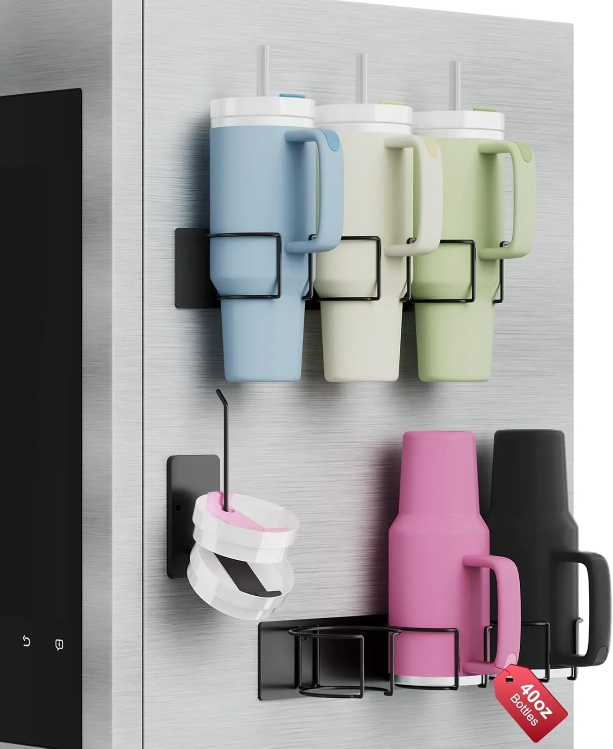 Magnetic Stanley Cup Holder for Refrigerator, Water Bottle Organizer for Stanley 40 oz with Handle, Tumbler Lid Organizer for Stanley Cup Accessories, Gifts Ideal