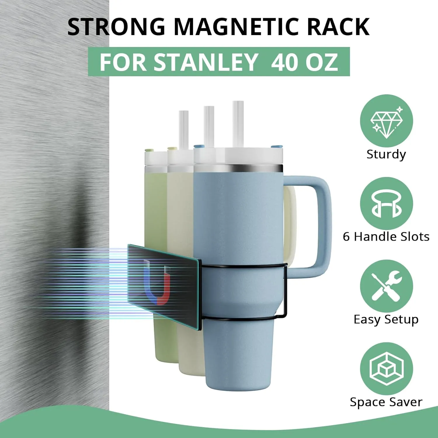 Magnetic Stanley Cup Holder for Refrigerator, Water Bottle Organizer for Stanley 40 oz with Handle, Tumbler Lid Organizer for Stanley Cup Accessories, Gifts Ideal