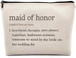 Maid of Honor Definition Cosmetic Bag, Bridesmaid Proposal Gifts, Maid of Honor Proposal Makeup Bag for Purse, Bridal Shower Party Gifts for Women Sister Friends Travel Toiletry Beauty Bag
