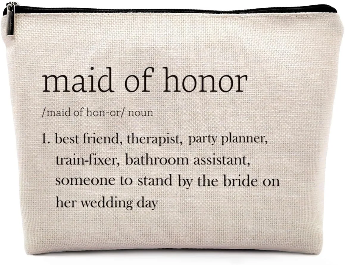 Maid of Honor Definition Cosmetic Bag, Bridesmaid Proposal Gifts, Maid of Honor Proposal Makeup Bag for Purse, Bridal Shower Party Gifts for Women Sister Friends Travel Toiletry Beauty Bag