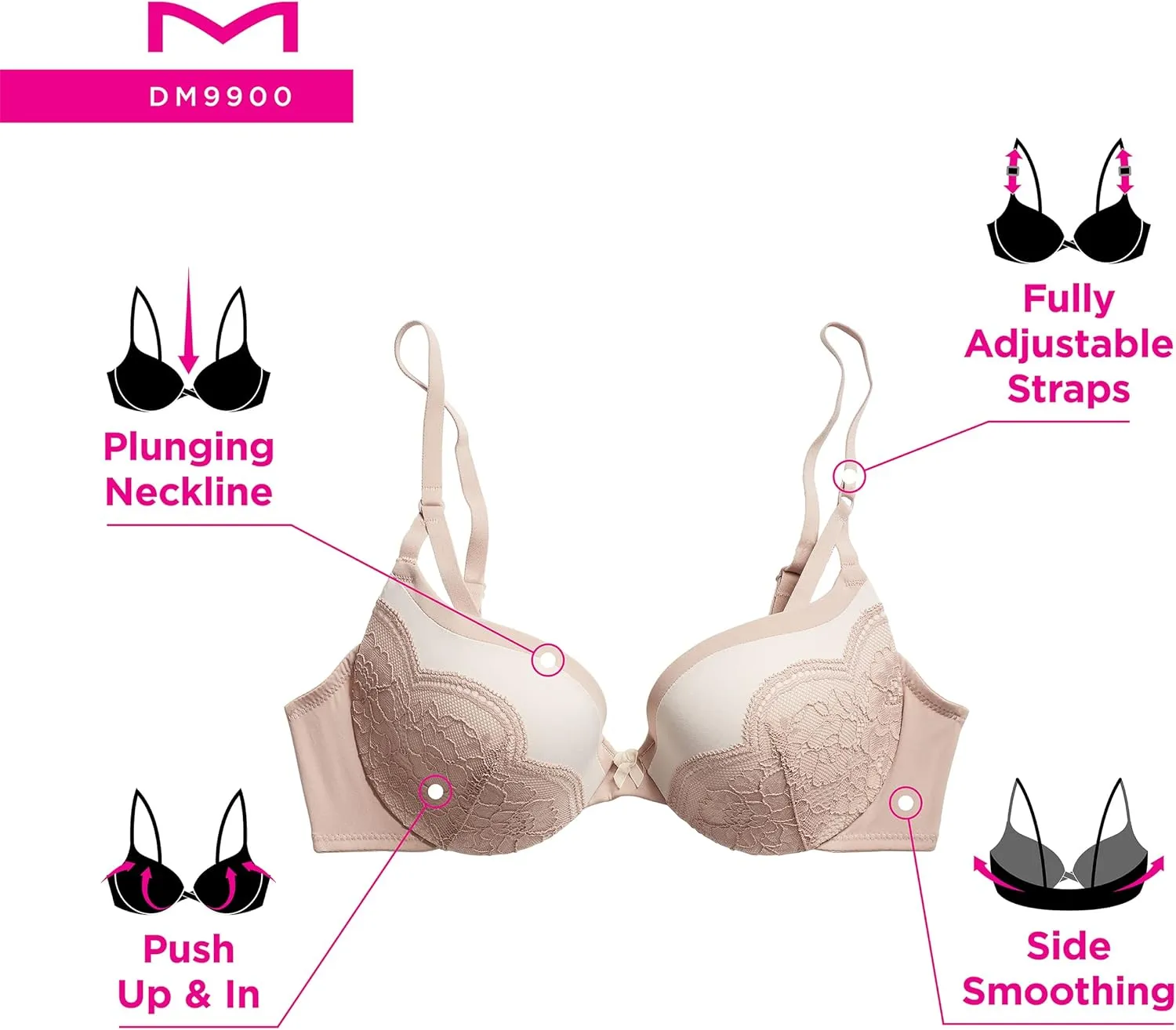 Maidenform Underwire, Love The Lift Smoothing Lace Demi, Push-up Bra for Women