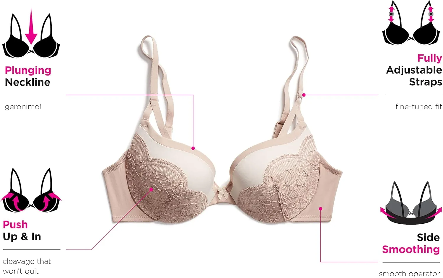 Maidenform womens Love the Lift Underwire Demi Bra,With Push-up Cups