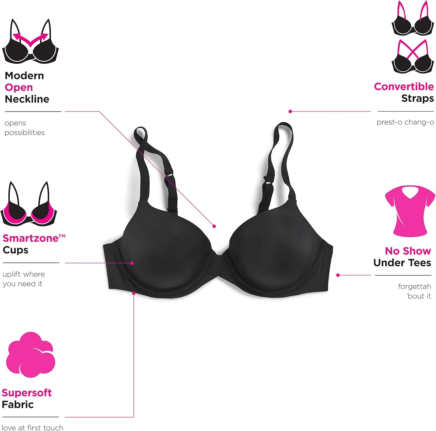 Maidenform Women's One Fab Fit Modern Demi Underwire T-Shirt Bra