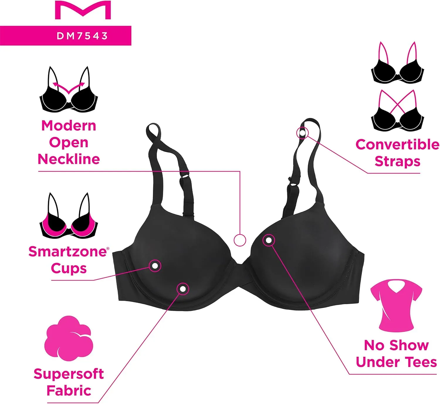 Maidenform Women's One Fab Fit Modern Demi Underwire T-Shirt Bra