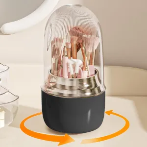 Makeup Brush Holder for Vanity - 360 Rotating Makeup Brush Organizer (Thicken Upgraded), Toothbrush Holder with Cover, Cosmetic Organizer (black)