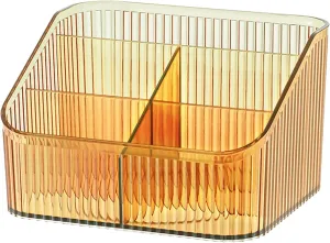 Makeup Organizer Cosmetics Storage Box, Large Capacity Make Up Brush Holder Organizer Vanity Accessories, Bathroom Countertops, Desk Storage Container, Cosmetic Display cases(Yellow-L)