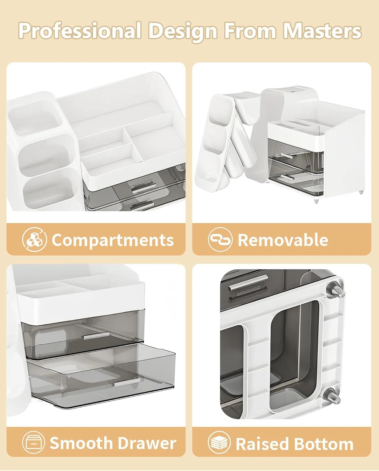 Makeup Organizer with Drawers, Skincare Organizer (Large Size Thick), Storage Box Cosmetic Display Cases, Make up Organizers for Vanity, Dresser, Desk, Kitchen, Countertop (White)