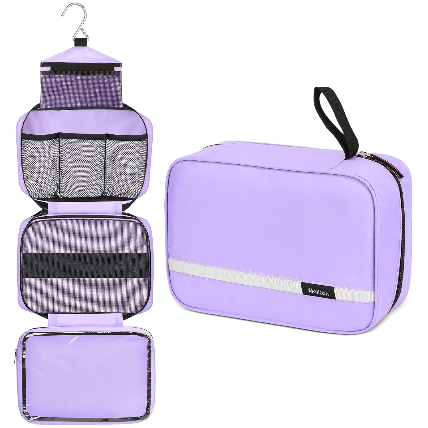 Maliton Travel Toiletry Bag for Women, Hanging Toiletry Bag with 4 Compartments, Portable and Waterproof Compact travel Bathroom Organizer,Ideal for Travel or Daily Life(Purple)