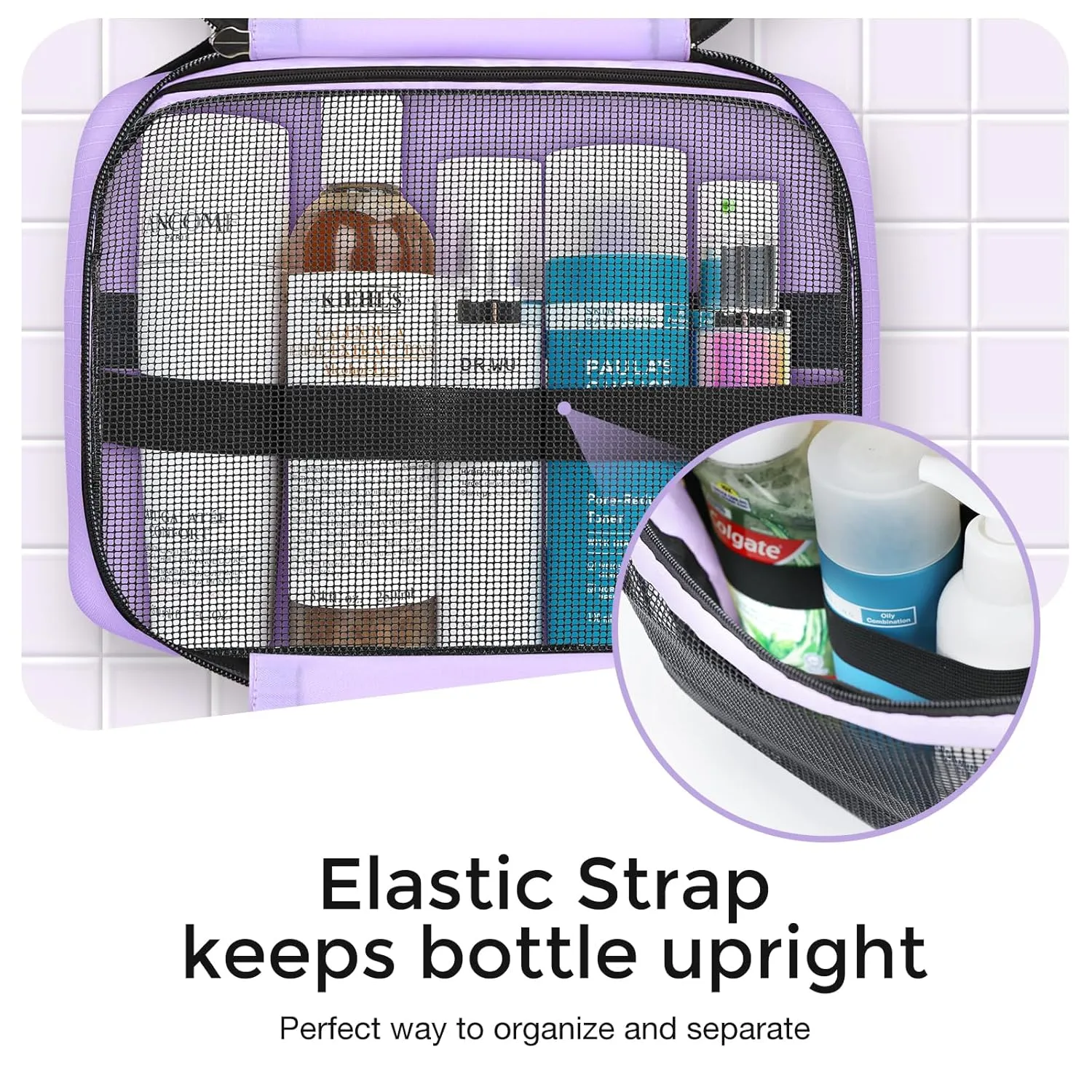 Maliton Travel Toiletry Bag for Women, Hanging Toiletry Bag with 4 Compartments, Portable and Waterproof Compact travel Bathroom Organizer,Ideal for Travel or Daily Life(Purple)