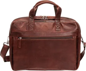 Mancini Buffalo Double Compartment Briefcase for Laptop and Tablet, Brown, Brown