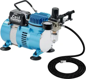 Master Airbrush 1/5 HP Cool Runner II Dual Fan Air Compressor Kit Model TC-320 - Professional Single-Piston with 2 Cooling Fans, Longer Running Time Without Overheating - Regulator Water Trap, Holder
