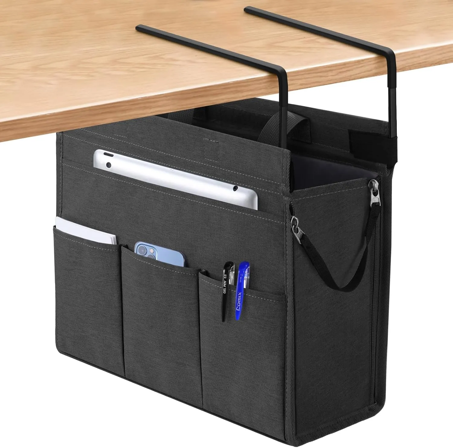 MASTLU Under Desk Hanging Storage Bag, Desk Organizer Storage, Office Side Storage Bag, Compatible with A4 Files, Detachable Handle Design, No Assembly Required, For Office Home School (Black)