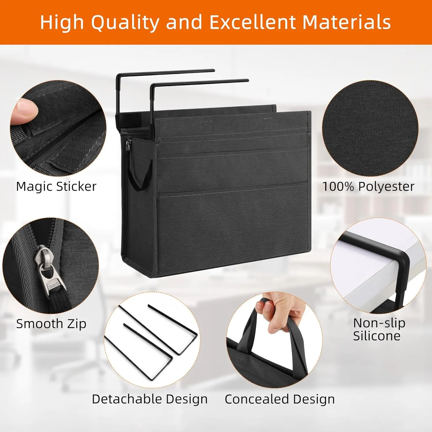 MASTLU Under Desk Hanging Storage Bag, Desk Organizer Storage, Office Side Storage Bag, Compatible with A4 Files, Detachable Handle Design, No Assembly Required, For Office Home School (Black)