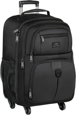 MATEIN Rolling Backpack with 4 Wheels, 17 inch Roller Travel Laptop Backpack for Women Men, Large Water Resistant Business Wheeled Bag, Airline Approved Carry on Luggage Suitcase Bag, Black