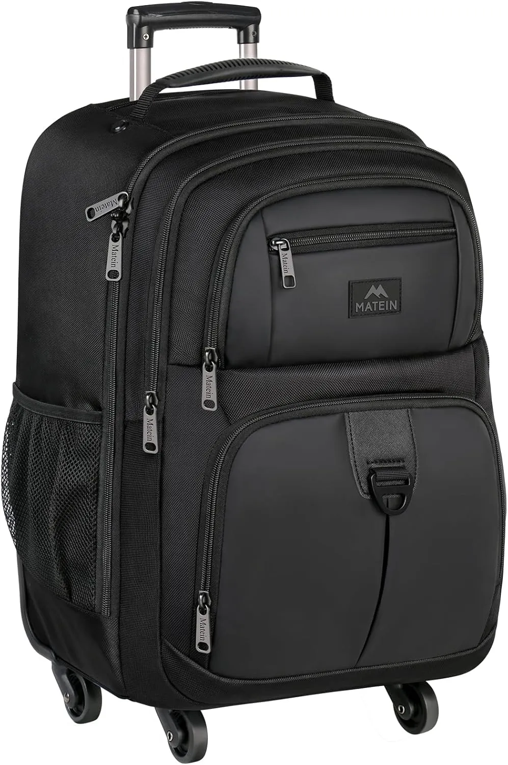 MATEIN Rolling Backpack with 4 Wheels, 17 inch Roller Travel Laptop Backpack for Women Men, Large Water Resistant Business Wheeled Bag, Airline Approved Carry on Luggage Suitcase Bag, Black