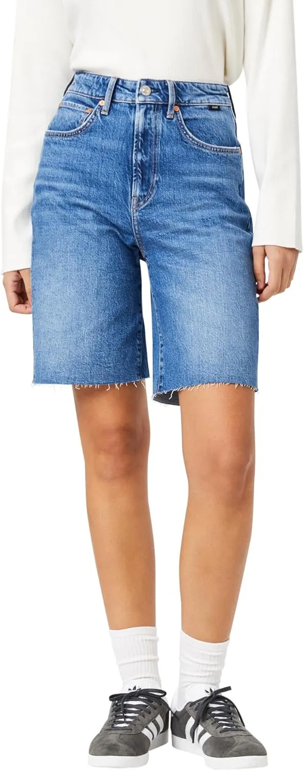 Mavi Women's Selina High Rise Straight Leg Denim Shorts, Mid Brushed Recycled Blue, 29