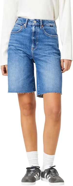 Mavi Women's Selina High Rise Straight Leg Denim Shorts, Mid Brushed Recycled Blue, 29