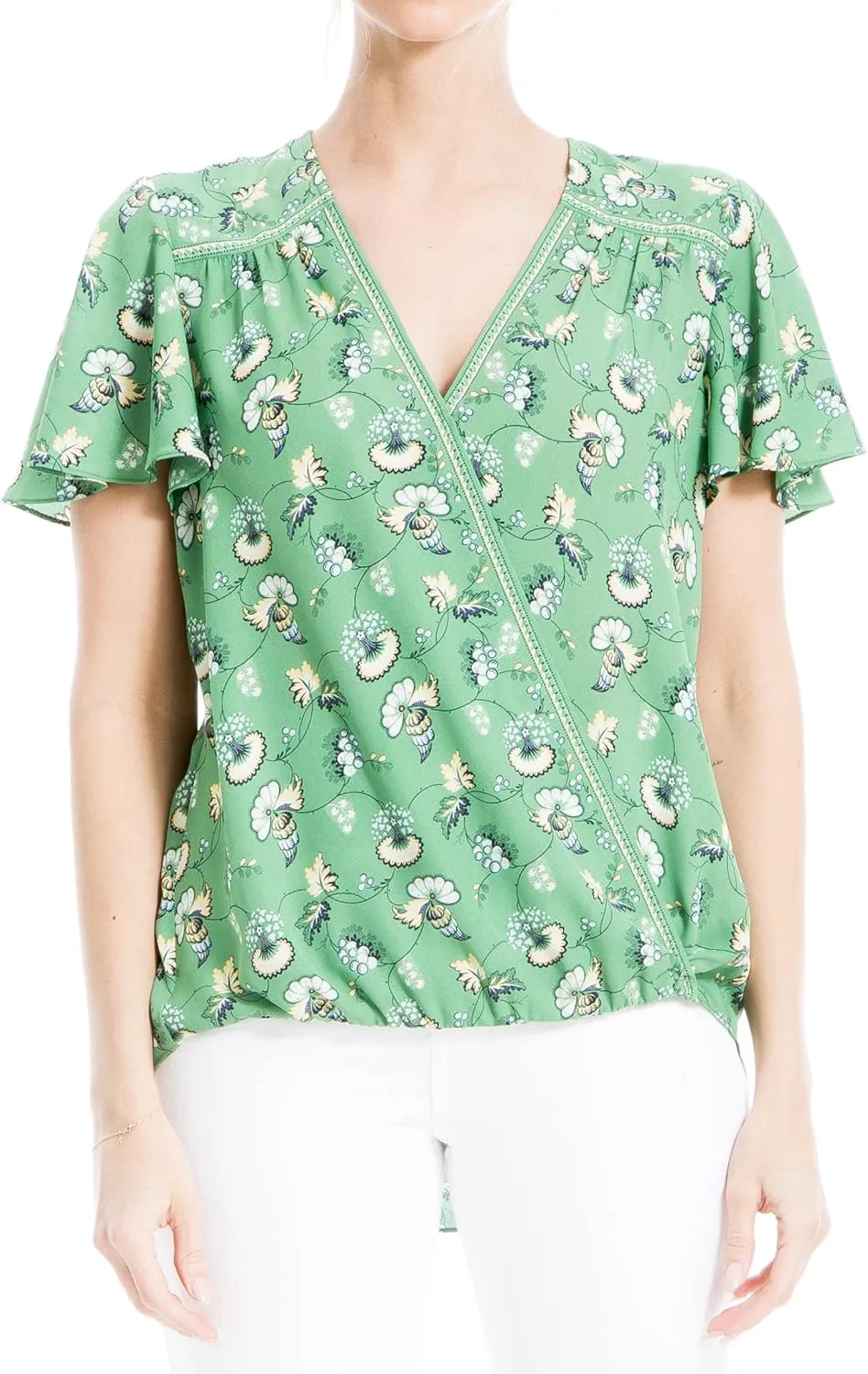 Max Studio Women's Flutter Sleeve Faux Wrap Blouse