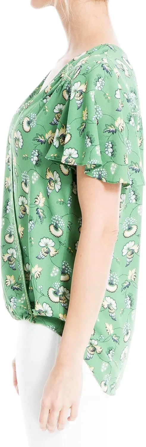 Max Studio Women's Flutter Sleeve Faux Wrap Blouse