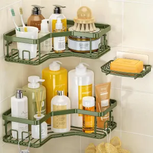 MAXIFFE Shower Caddy Organizer, 3-Pack Corner Shower Caddy Organizer Shelves Storage Rack Accessories for Bathroom Countertop Kitchen Home Decor Set, Forest Green