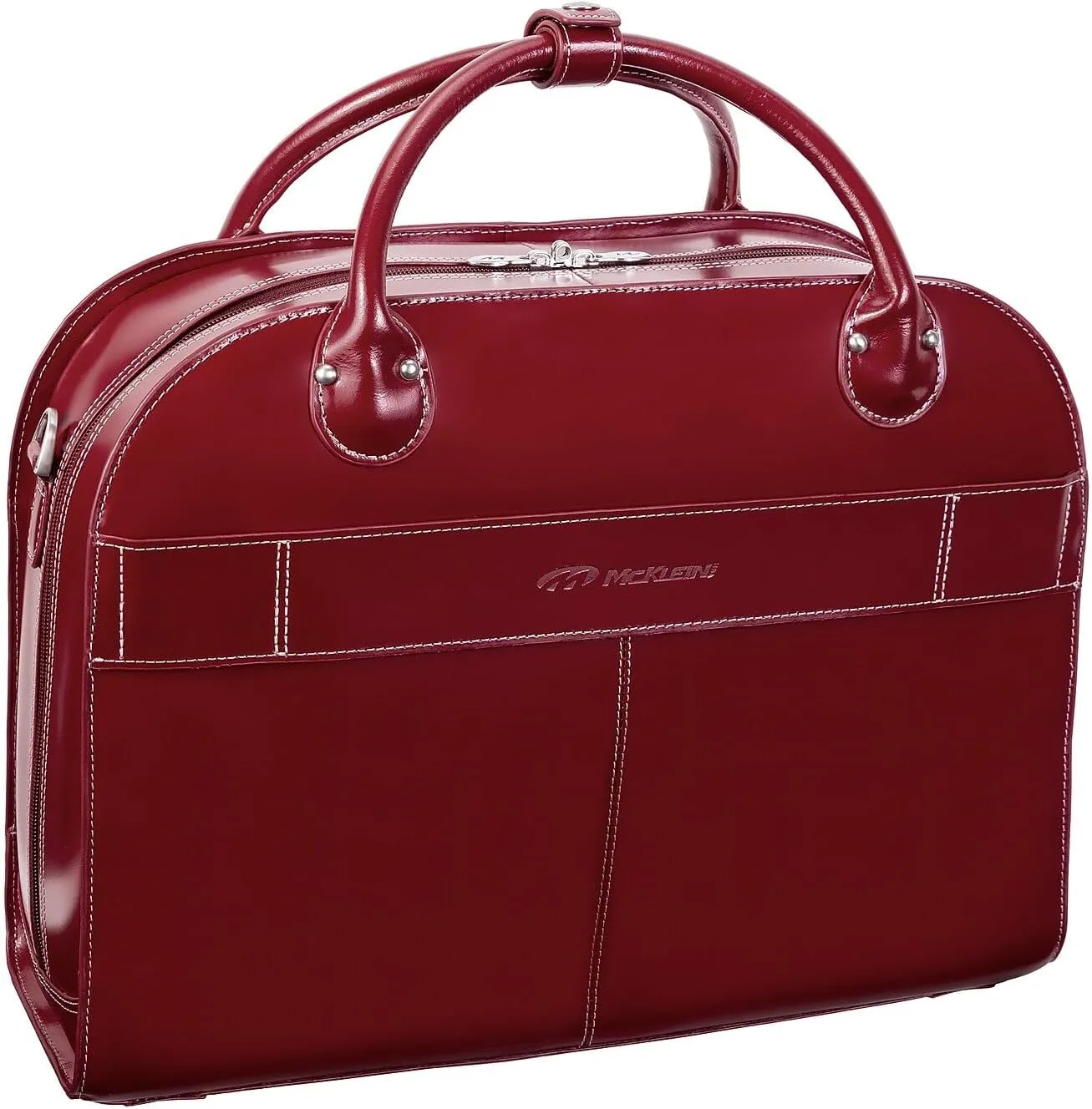 McKlein 15" Leather Fly-Through Checkpoint-Friendly Patented Detachable -Wheeled Laptop Briefcase- ROSEVILLE- Red