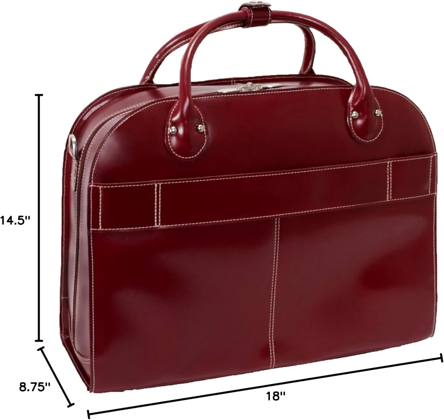 McKlein 15" Leather Fly-Through Checkpoint-Friendly Patented Detachable -Wheeled Laptop Briefcase- ROSEVILLE- Red