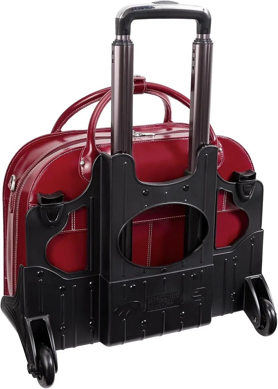 McKlein 15" Leather Fly-Through Checkpoint-Friendly Patented Detachable -Wheeled Laptop Briefcase- ROSEVILLE- Red