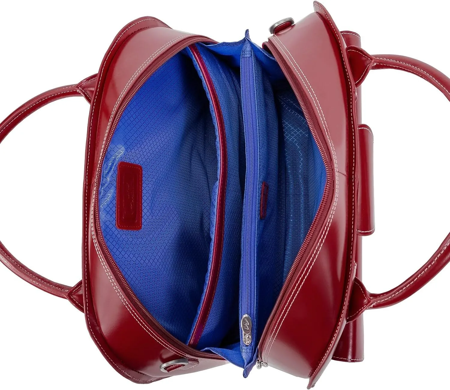 McKlein 15" Leather Fly-Through Checkpoint-Friendly Patented Detachable -Wheeled Laptop Briefcase- ROSEVILLE- Red