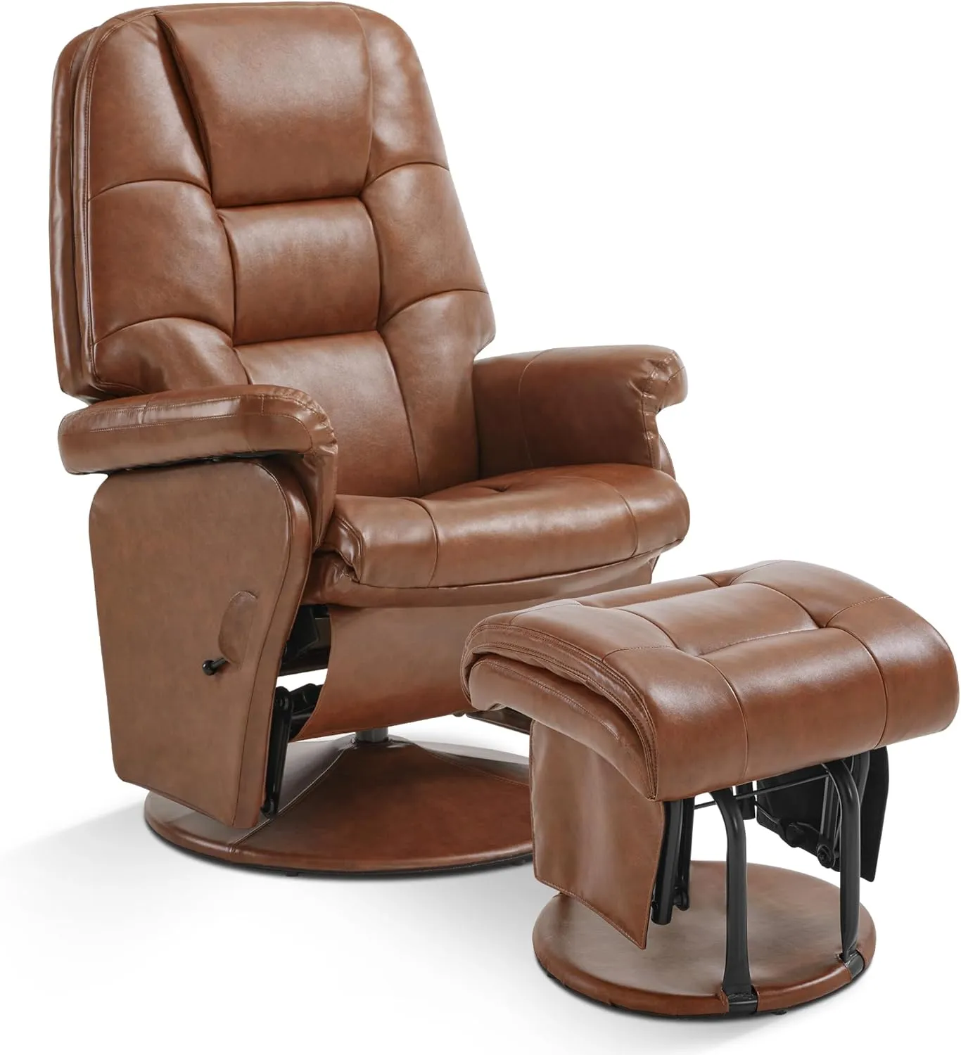 MCombo Swivel Glider Recliner with Ottoman, Reclining Chair with Adjustable Back, Faux Leather Upholstered Lounge Chair for Living Room Bedroom 4800 (Brown)