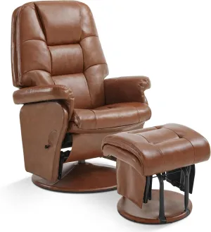 MCombo Swivel Glider Recliner with Ottoman, Reclining Chair with Adjustable Back, Faux Leather Upholstered Lounge Chair for Living Room Bedroom 4800 (Brown)
