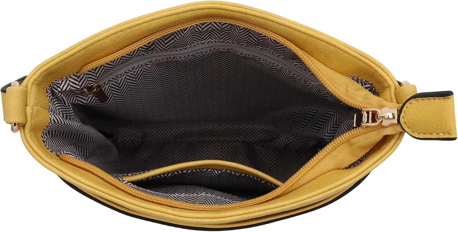 Medium Size Solid Modern Classic Crossbody Bag with Gold Plate