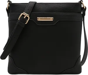 Medium Size Solid Modern Classic Crossbody Bag with Gold Plate