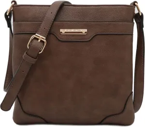 Medium Size Solid Modern Classic Crossbody Bag with Gold Plate