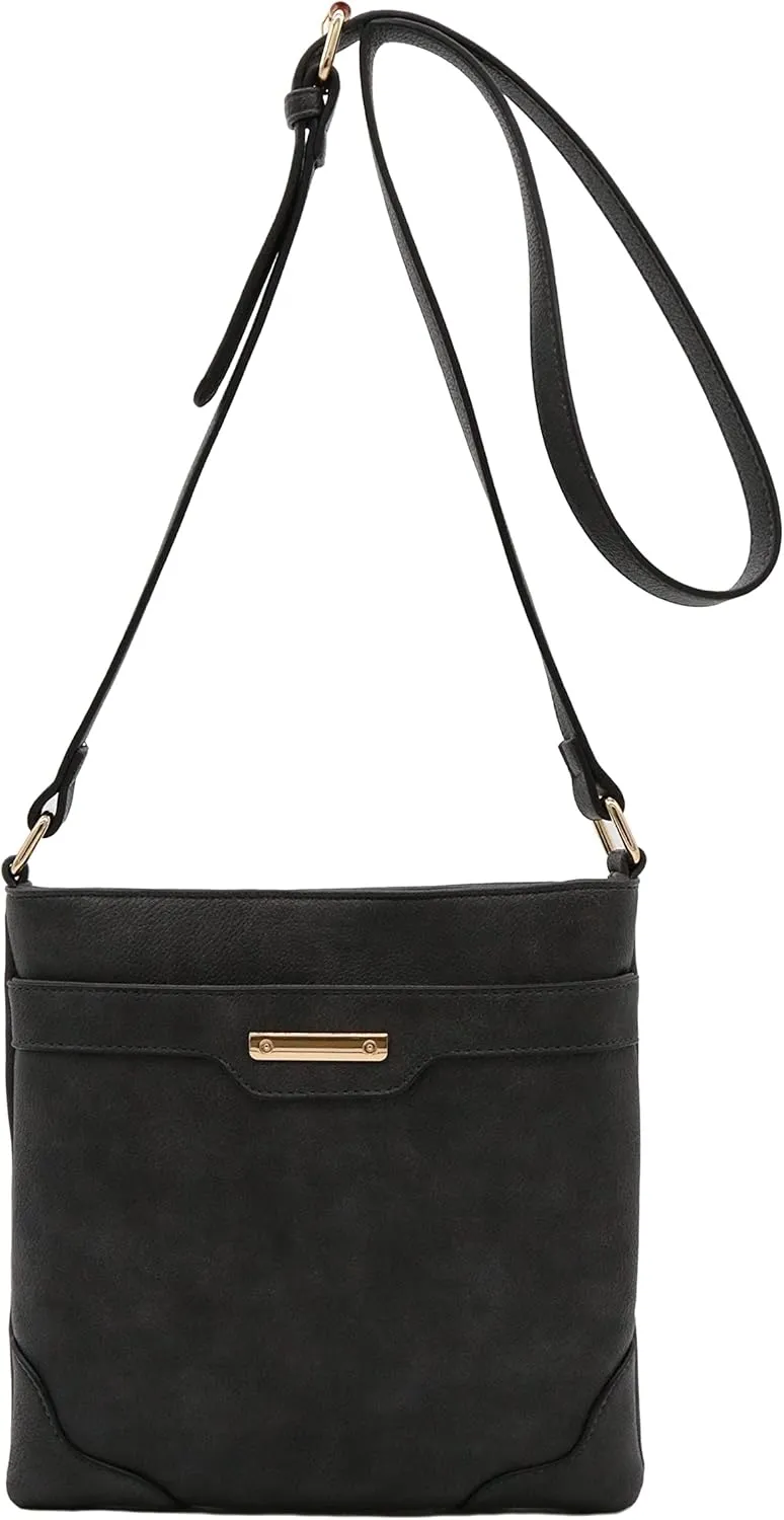Medium Size Solid Modern Classic Crossbody Bag with Gold Plate