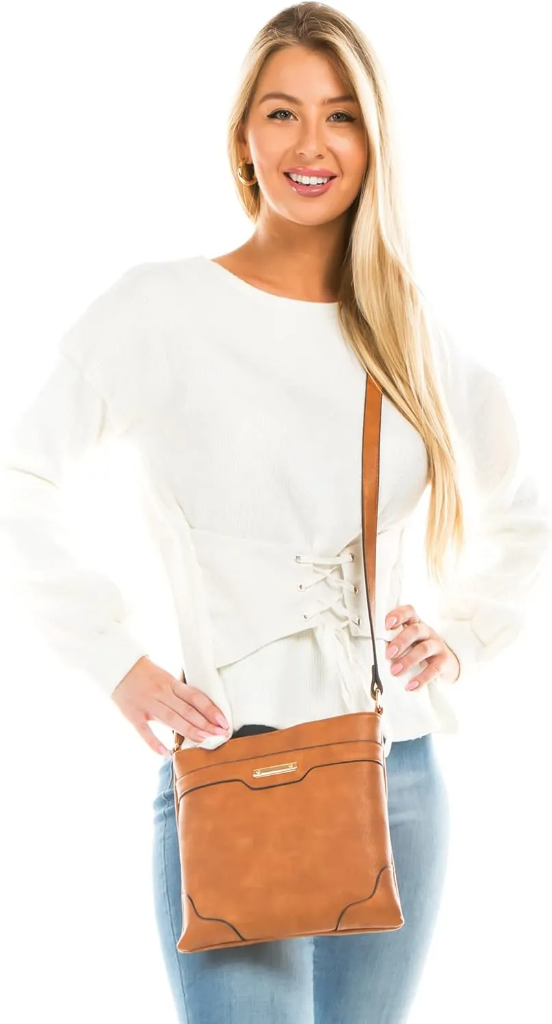 Medium Size Solid Modern Classic Crossbody Bag with Gold Plate