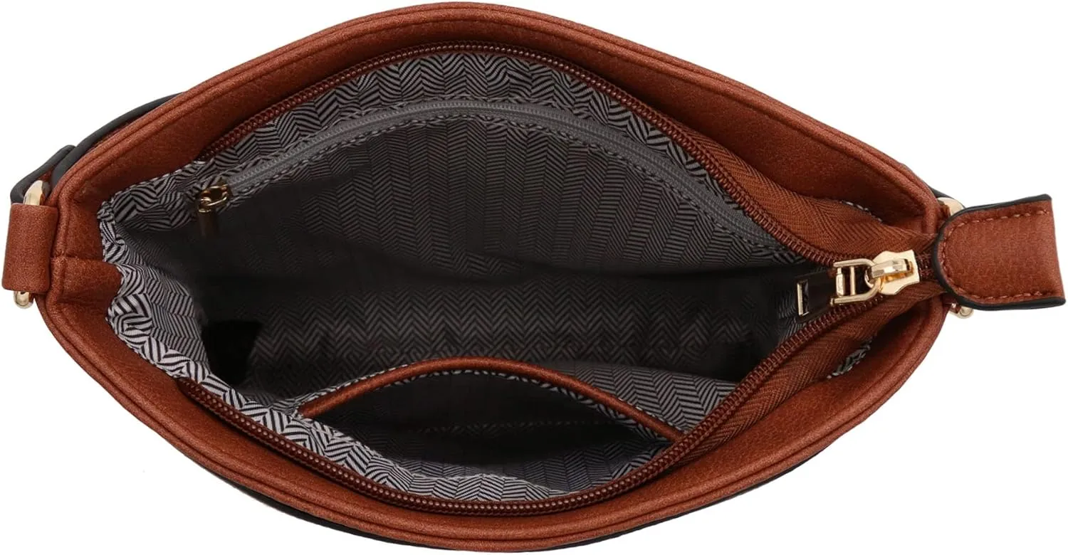 Medium Size Solid Modern Classic Crossbody Bag with Gold Plate