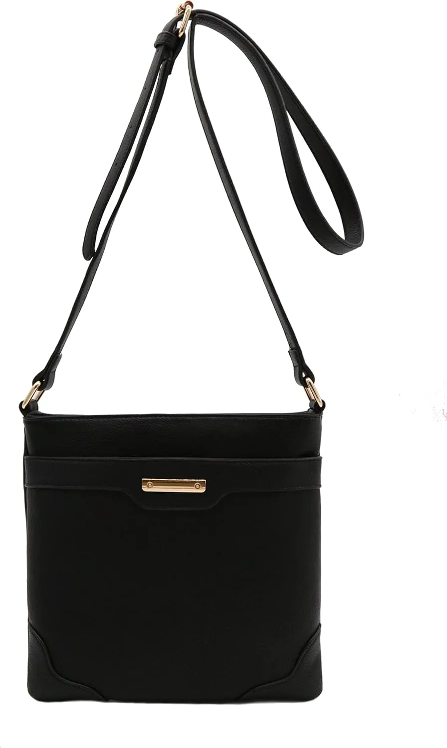Medium Size Solid Modern Classic Crossbody Bag with Gold Plate