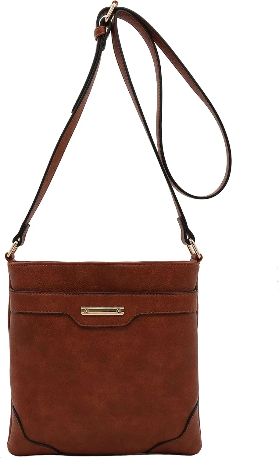 Medium Size Solid Modern Classic Crossbody Bag with Gold Plate